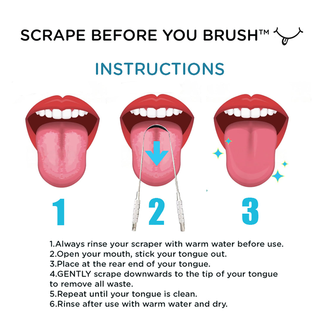 Instructions on how to use a tongue scraper